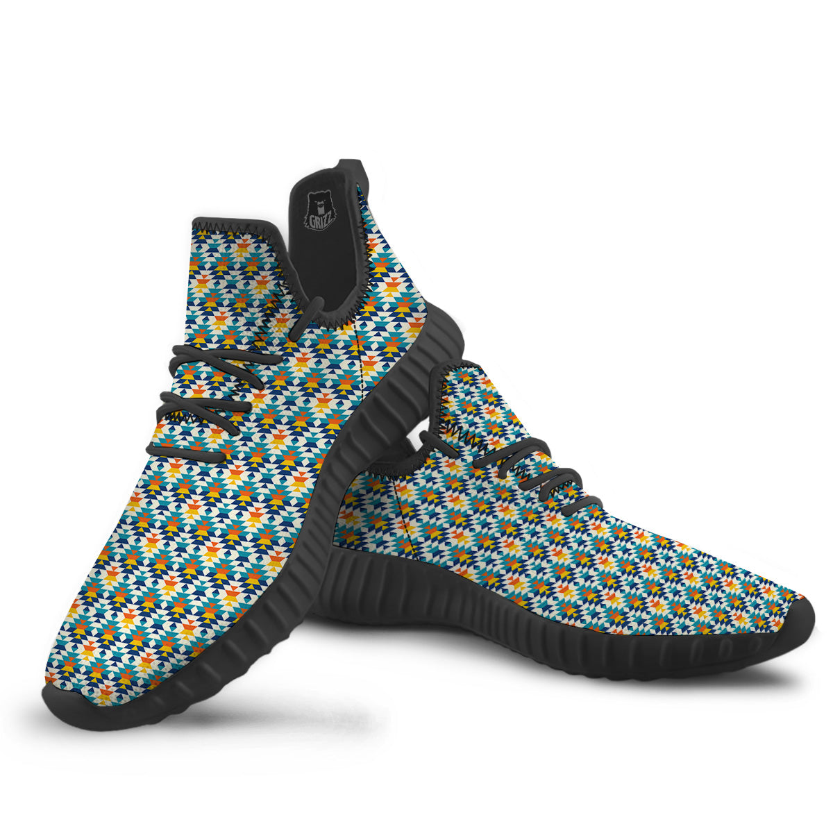 Southwestern Orange And Blue Print Black Walking Shoes-grizzshop
