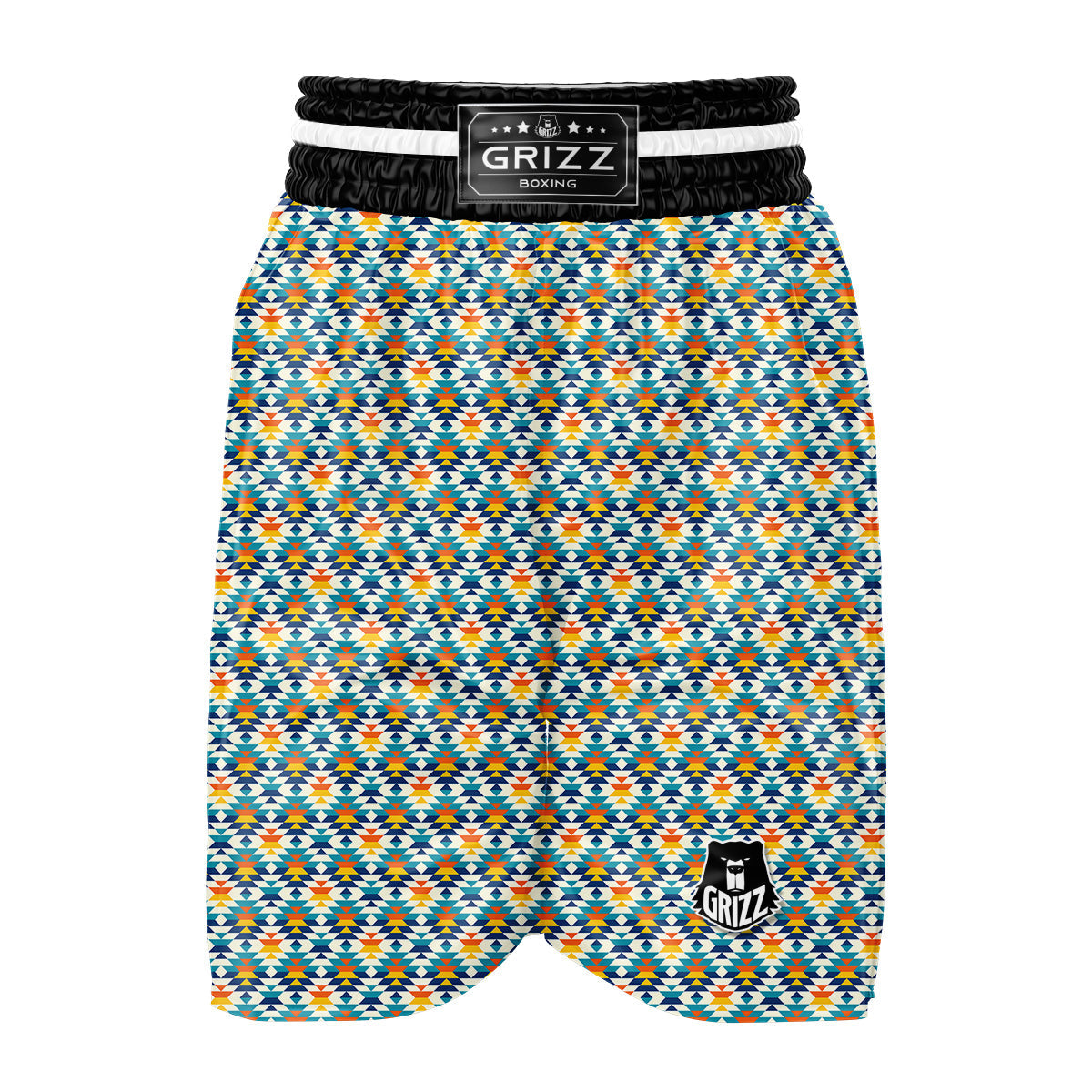 Southwestern Orange And Blue Print Boxing Shorts-grizzshop