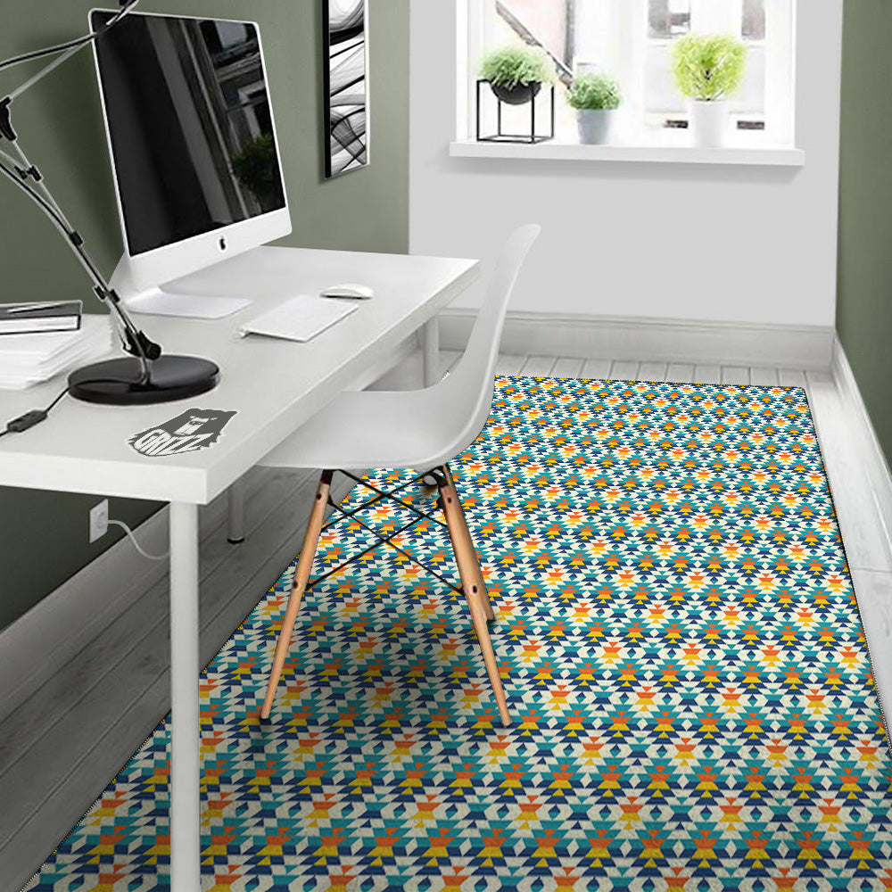 Southwestern Orange And Blue Print Floor Mat-grizzshop