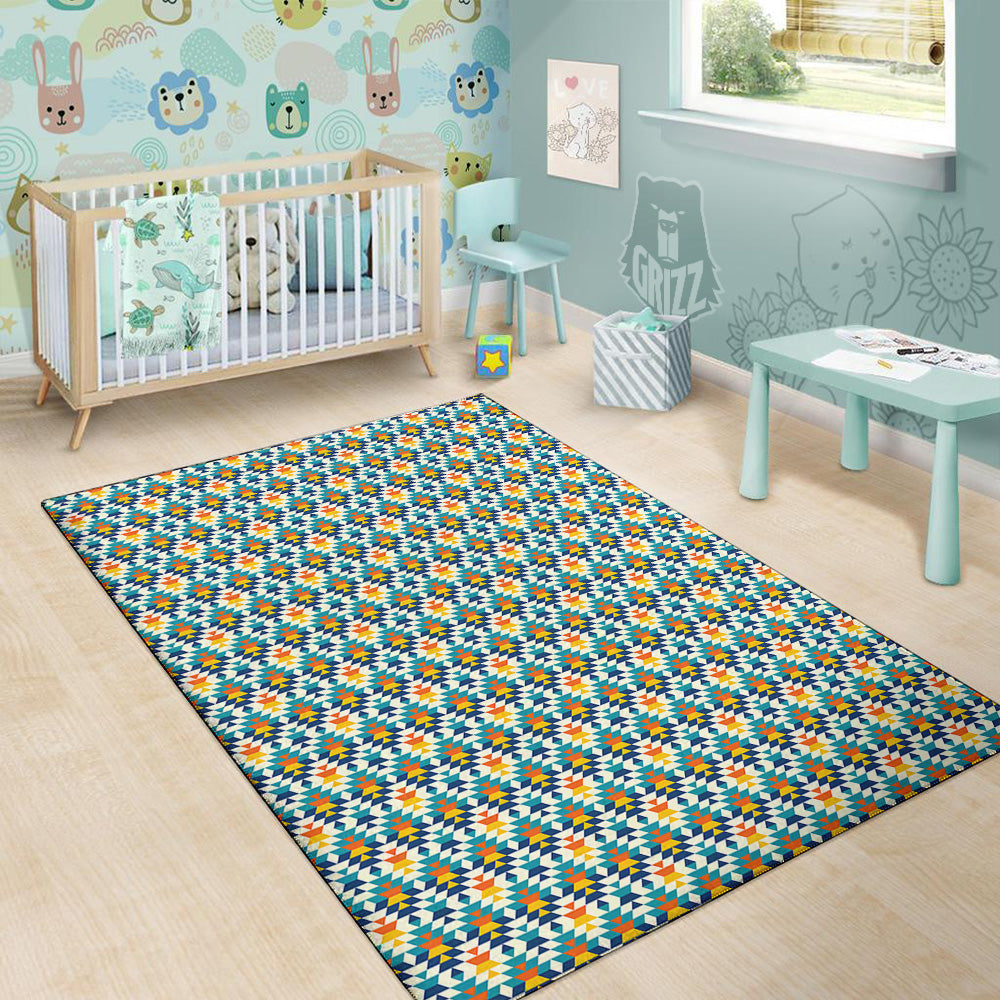 Southwestern Orange And Blue Print Floor Mat-grizzshop