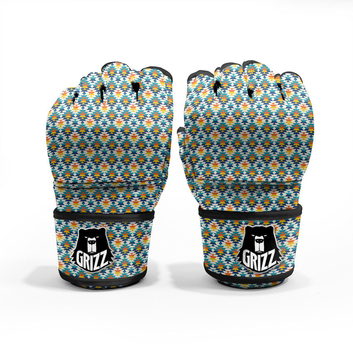 Southwestern Orange And Blue Print MMA Gloves-grizzshop