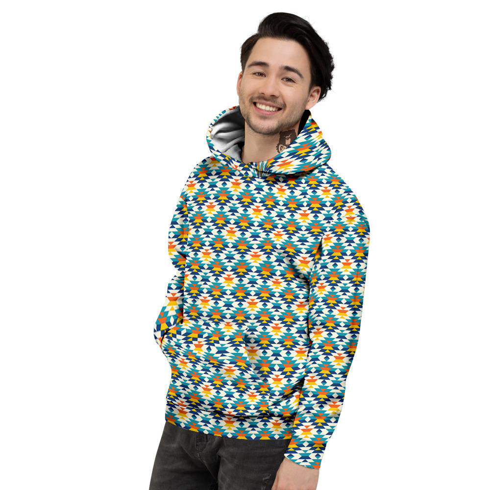 Southwestern Orange And Blue Print Men's Hoodie-grizzshop