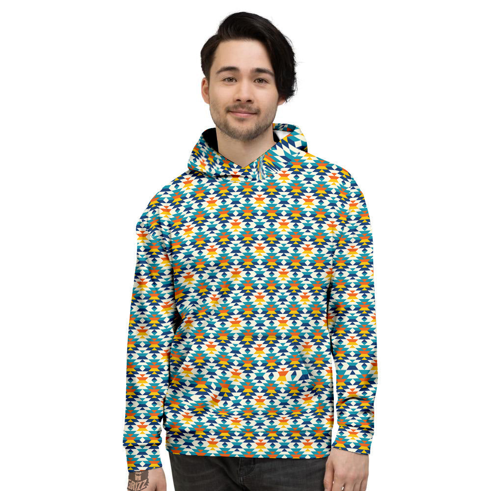 Southwestern Orange And Blue Print Men's Hoodie-grizzshop