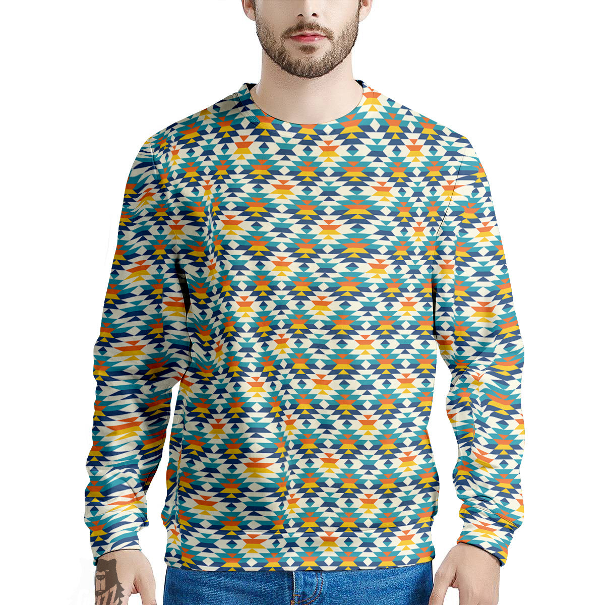 Southwestern Orange And Blue Print Men's Sweatshirt-grizzshop
