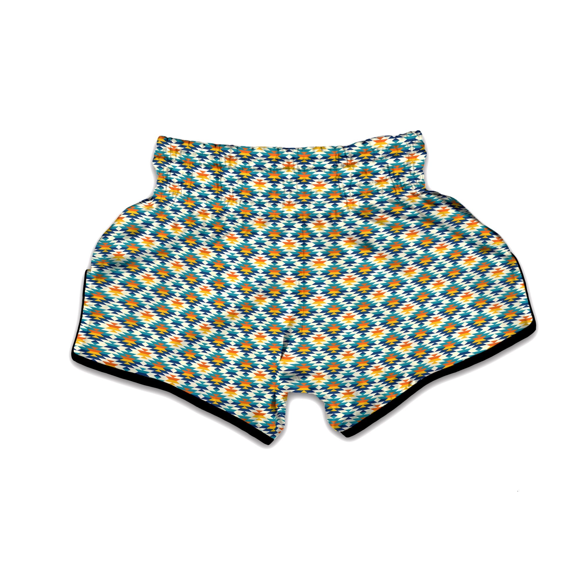 Southwestern Orange And Blue Print Muay Thai Boxing Shorts-grizzshop
