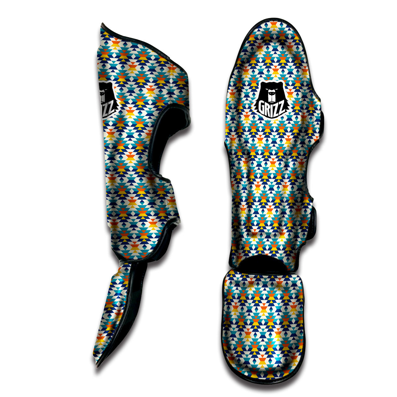 Southwestern Orange And Blue Print Muay Thai Shin Guards-grizzshop