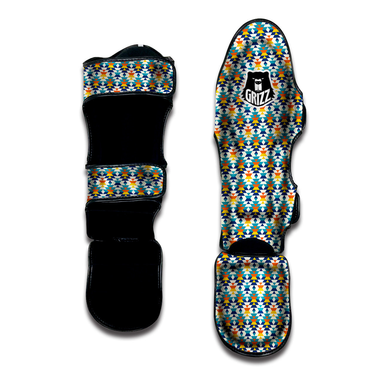 Southwestern Orange And Blue Print Muay Thai Shin Guards-grizzshop