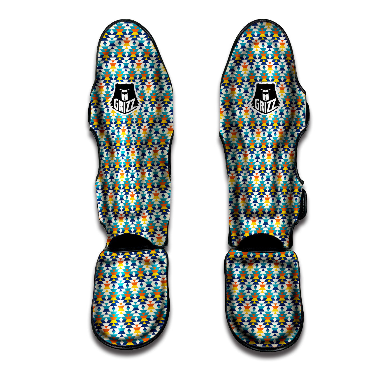 Southwestern Orange And Blue Print Muay Thai Shin Guards-grizzshop