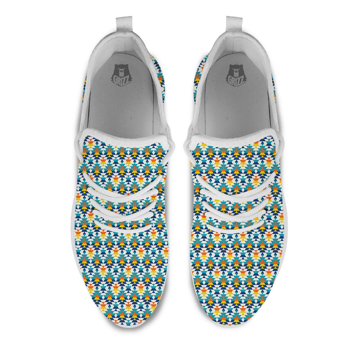 Southwestern Orange And Blue Print White Athletic Shoes-grizzshop