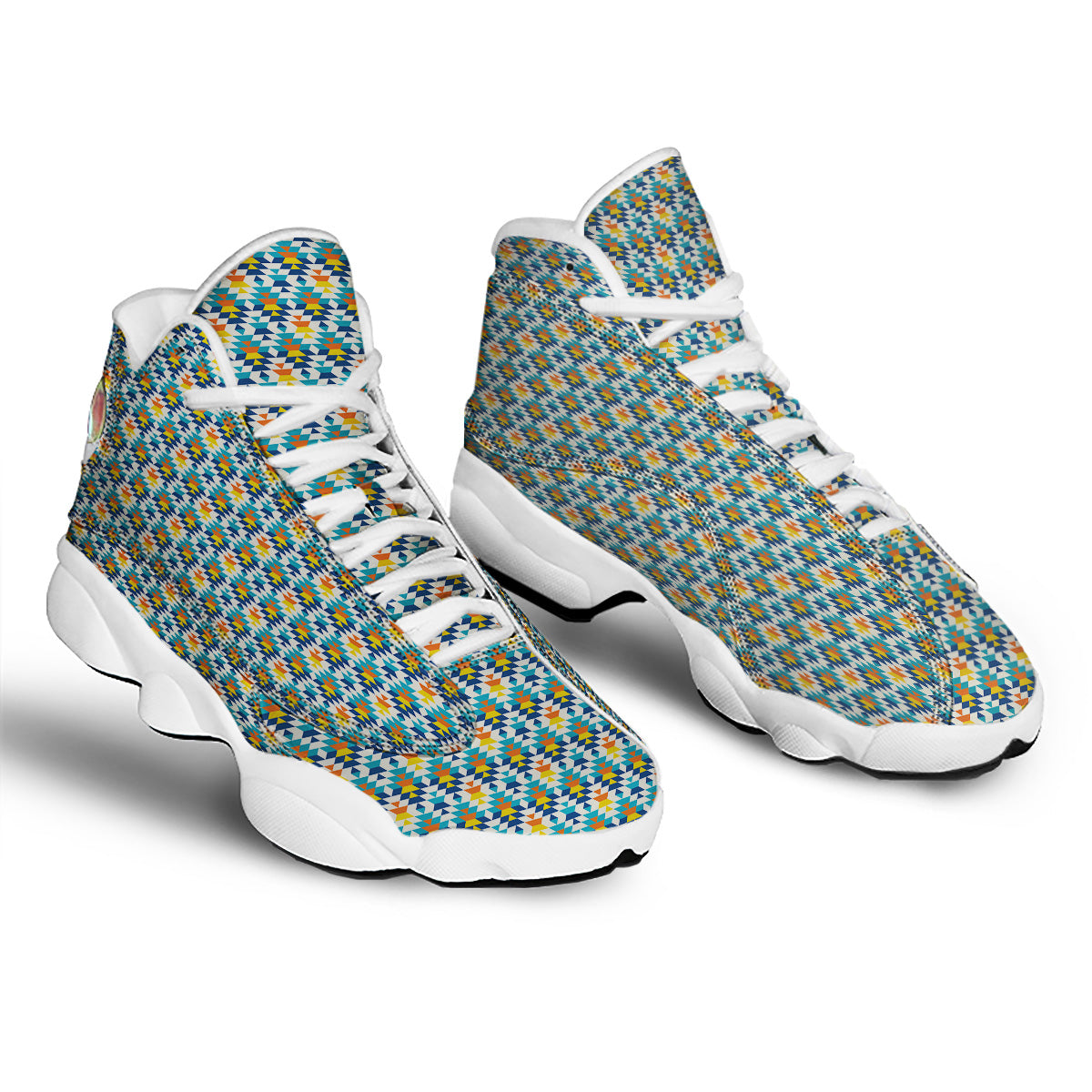 Southwestern Orange And Blue Print White Basketball Shoes-grizzshop