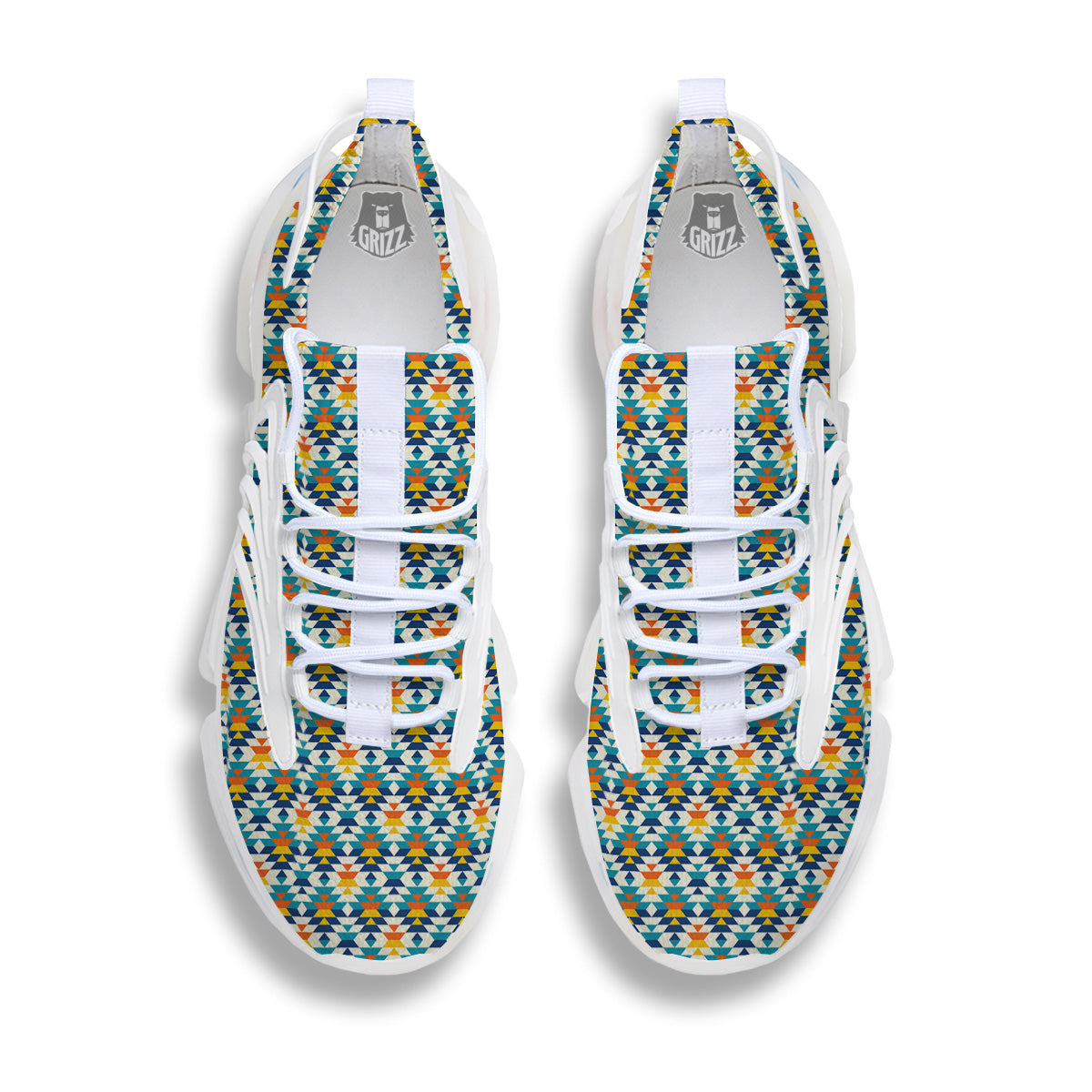 Southwestern Orange And Blue Print White Gym Shoes-grizzshop