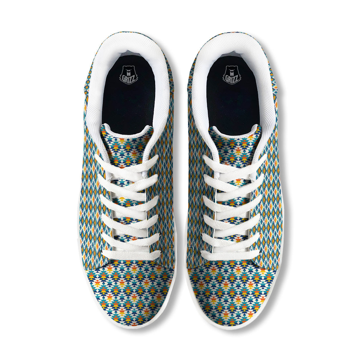 Southwestern Orange And Blue Print White Low Top Sneakers-grizzshop