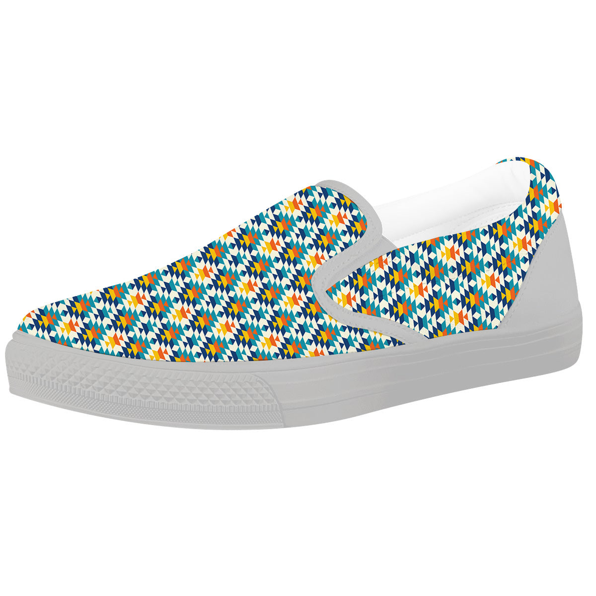 Southwestern Orange And Blue Print White Slip On Shoes-grizzshop