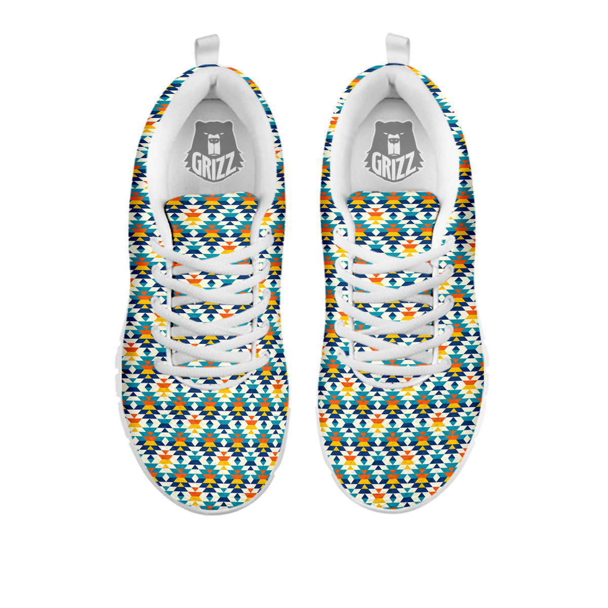 Southwestern Orange And Blue Print White Sneaker-grizzshop