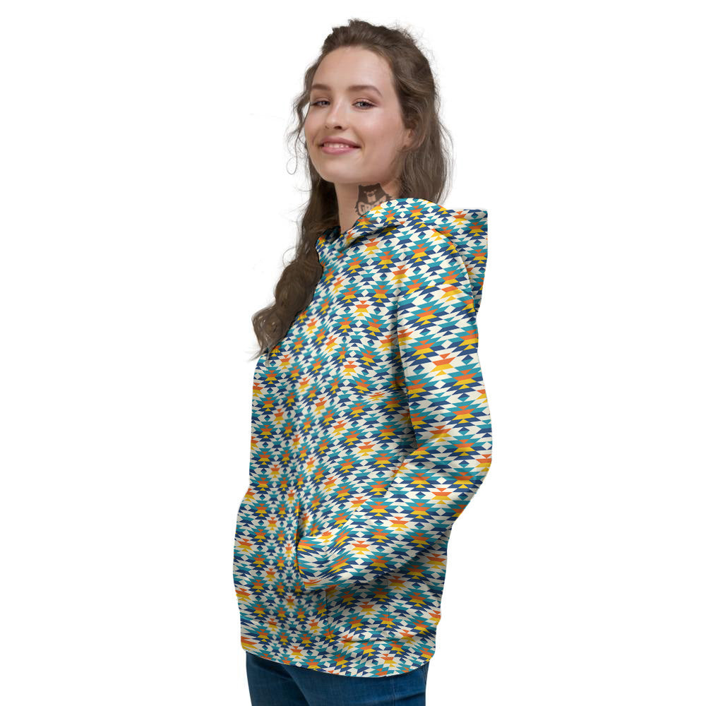 Southwestern Orange And Blue Print Women's Hoodie-grizzshop