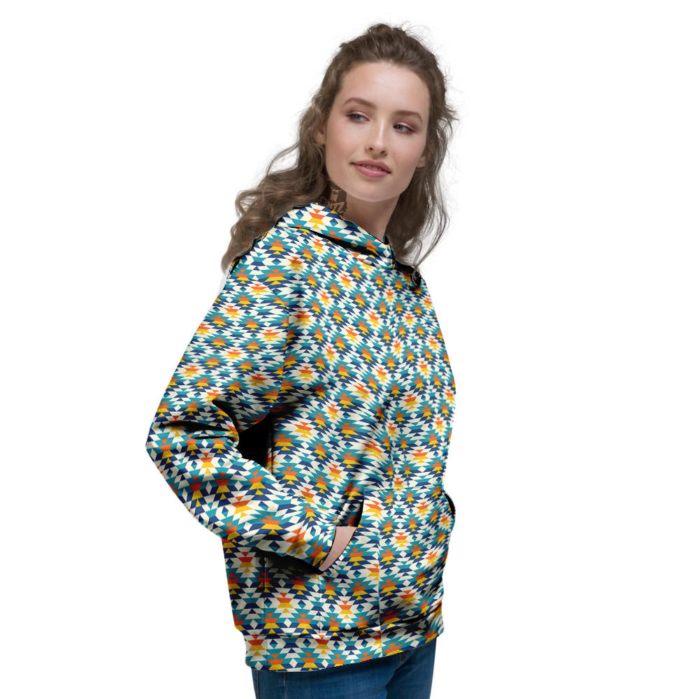 Southwestern Orange And Blue Print Women's Hoodie-grizzshop