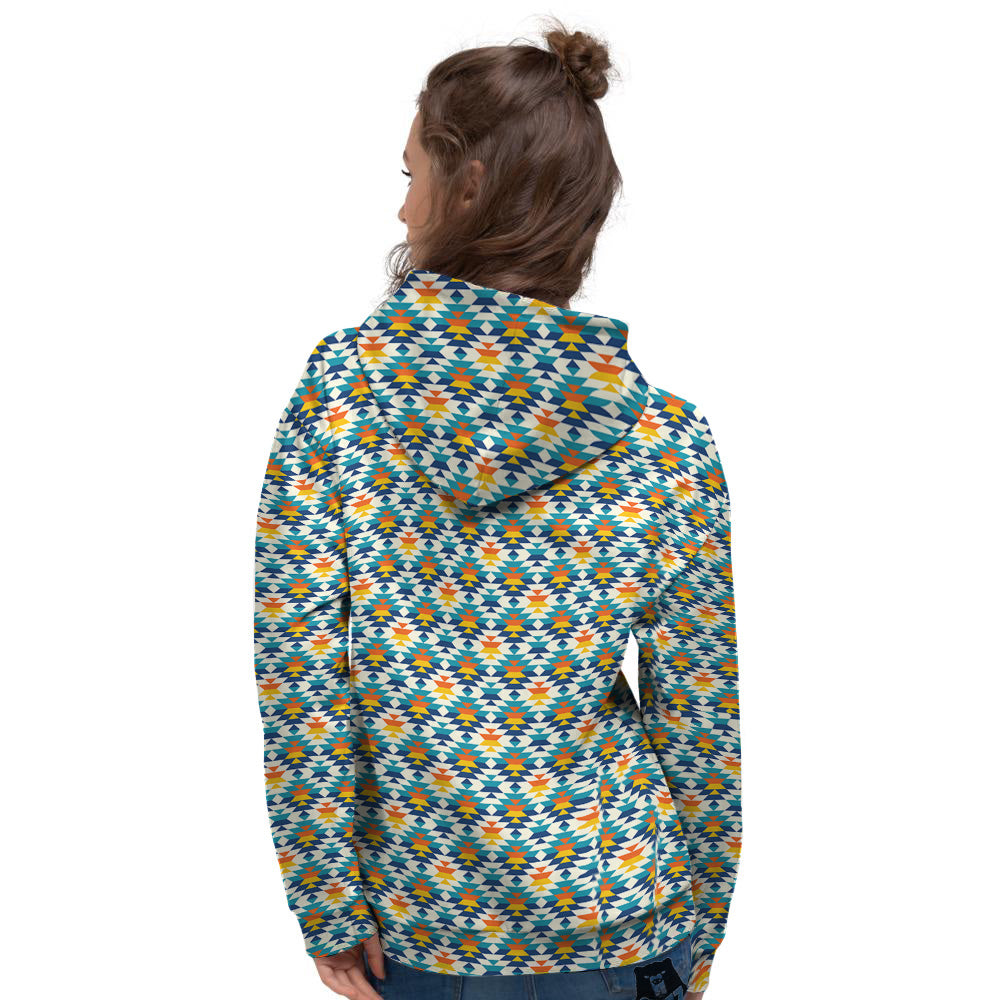 Southwestern Orange And Blue Print Women's Hoodie-grizzshop