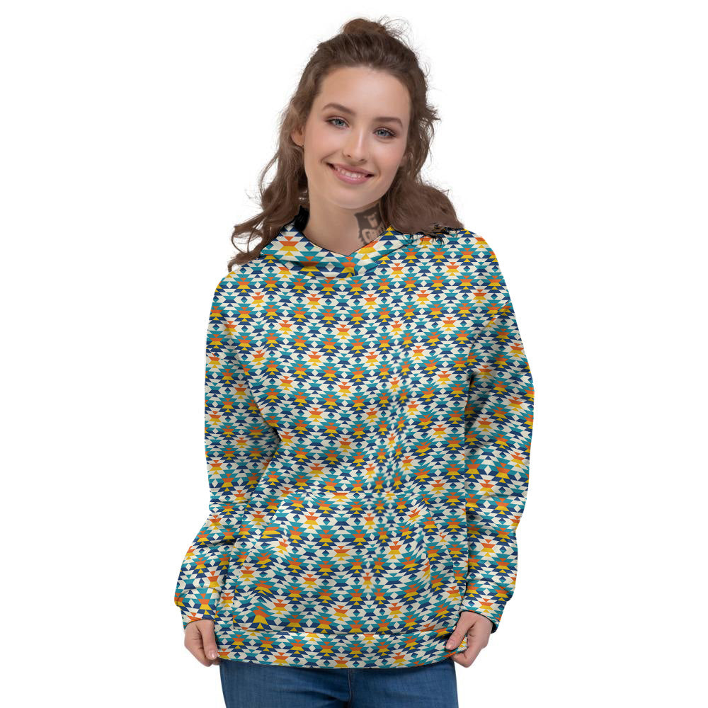 Southwestern Orange And Blue Print Women's Hoodie-grizzshop