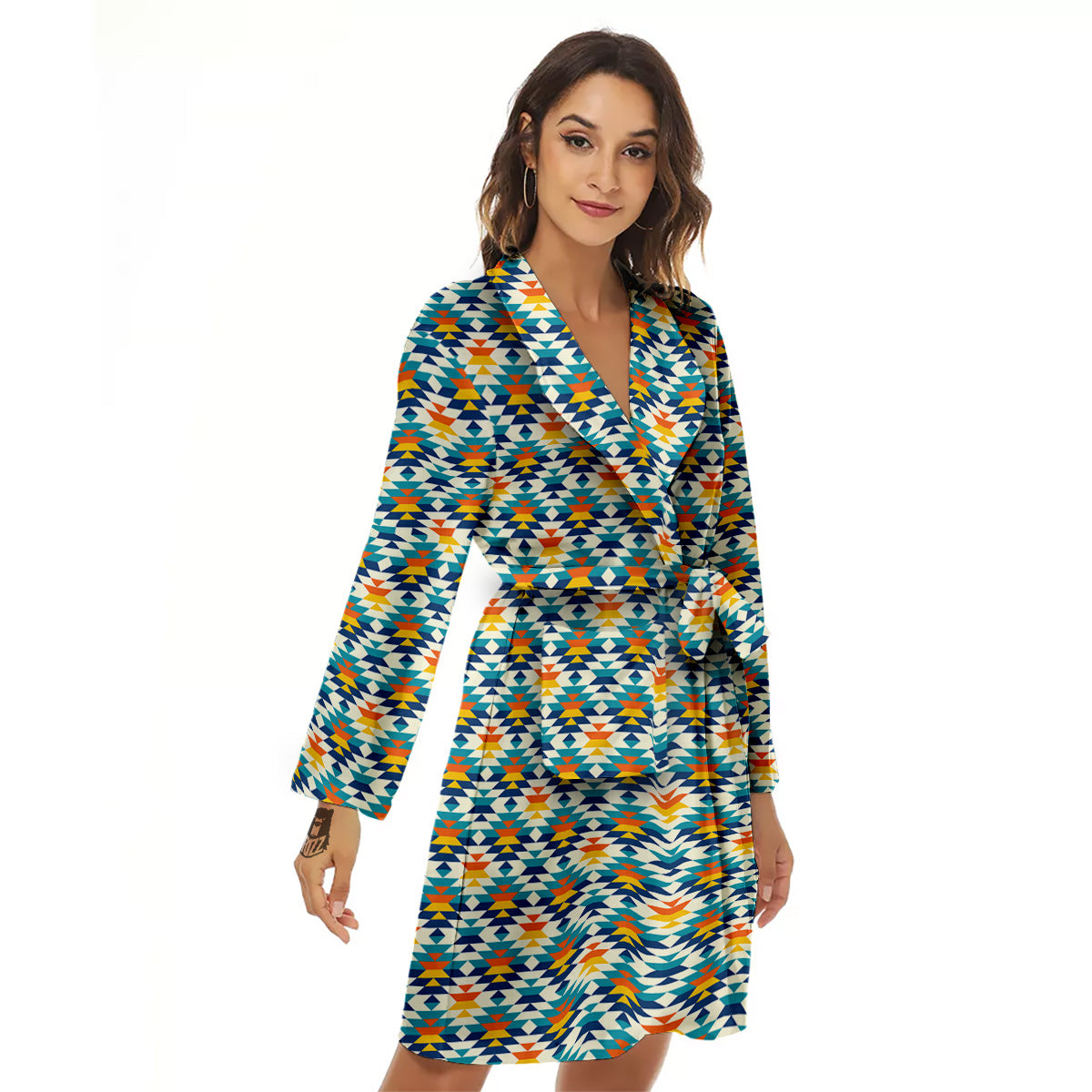 Southwestern Orange And Blue Print Women's Robe-grizzshop