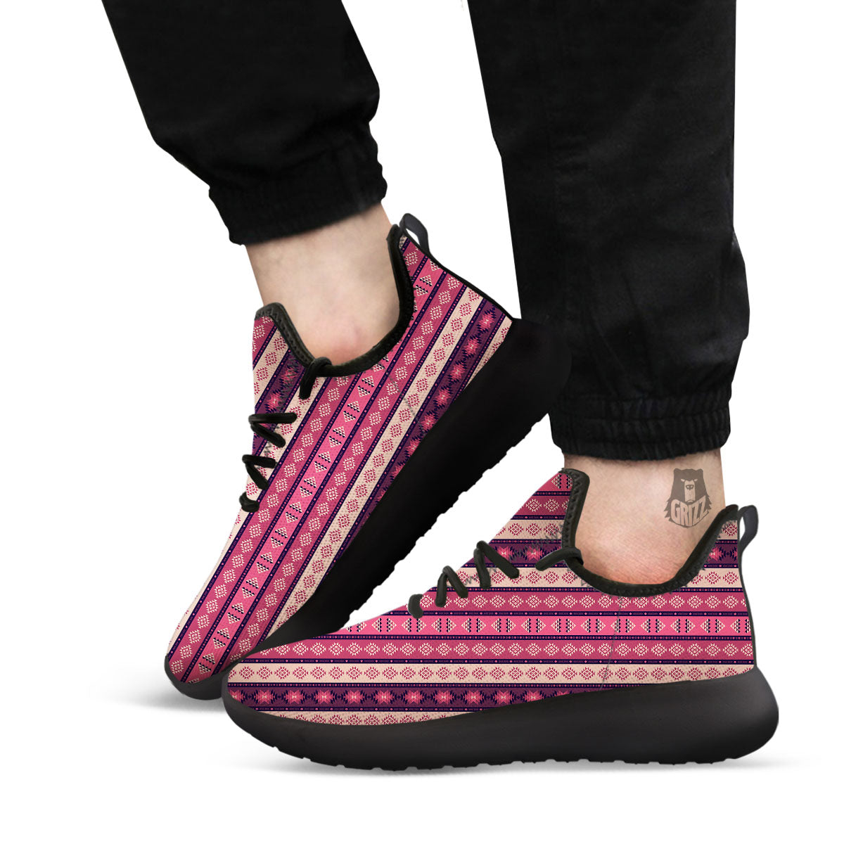 Southwestern Purple And Pink Print Pattern Black Athletic Shoes-grizzshop