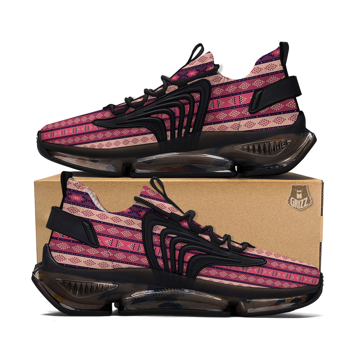 Southwestern Purple And Pink Print Pattern Black Gym Shoes-grizzshop