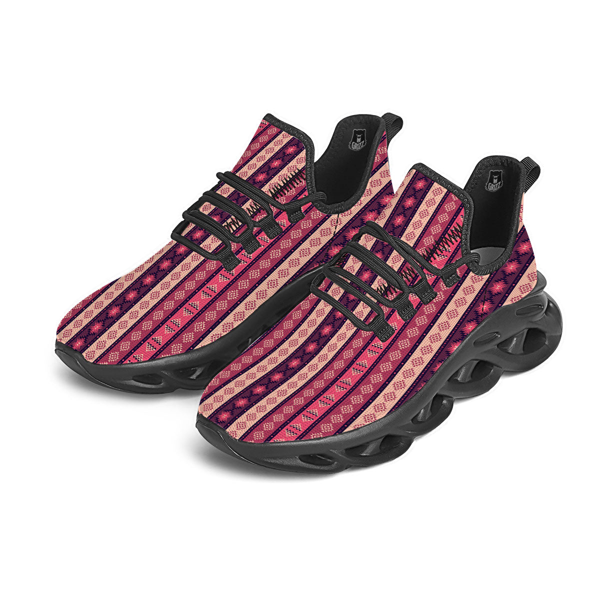 Southwestern Purple And Pink Print Pattern Black Running Shoes-grizzshop