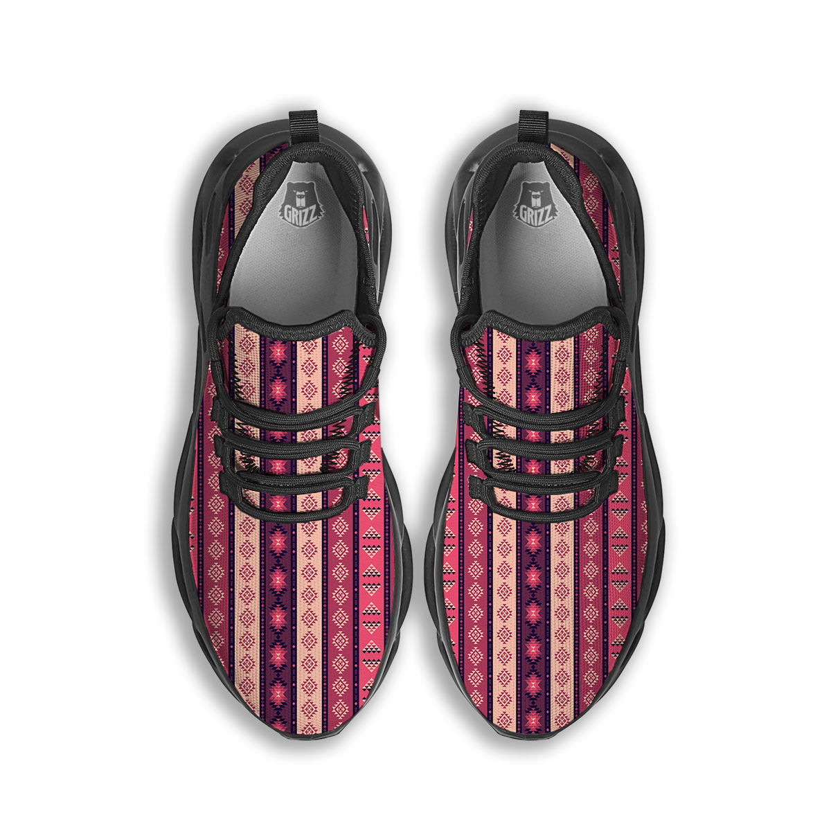 Southwestern Purple And Pink Print Pattern Black Running Shoes-grizzshop