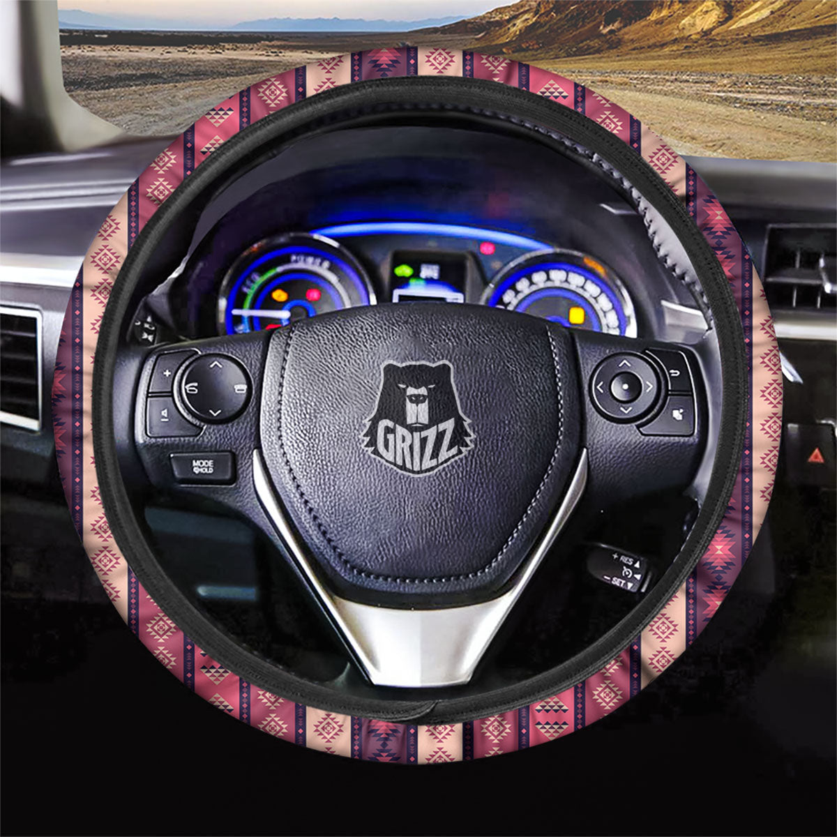 Southwestern Purple And Pink Print Pattern Car Steering Wheel Cover-grizzshop