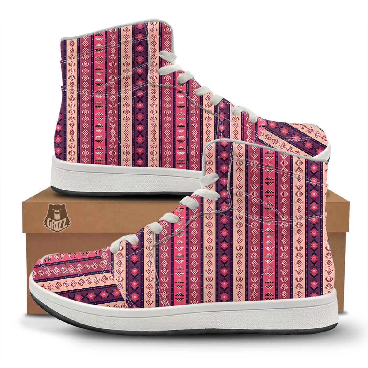 Southwestern Purple And Pink Print Pattern High Top Sneakers-grizzshop