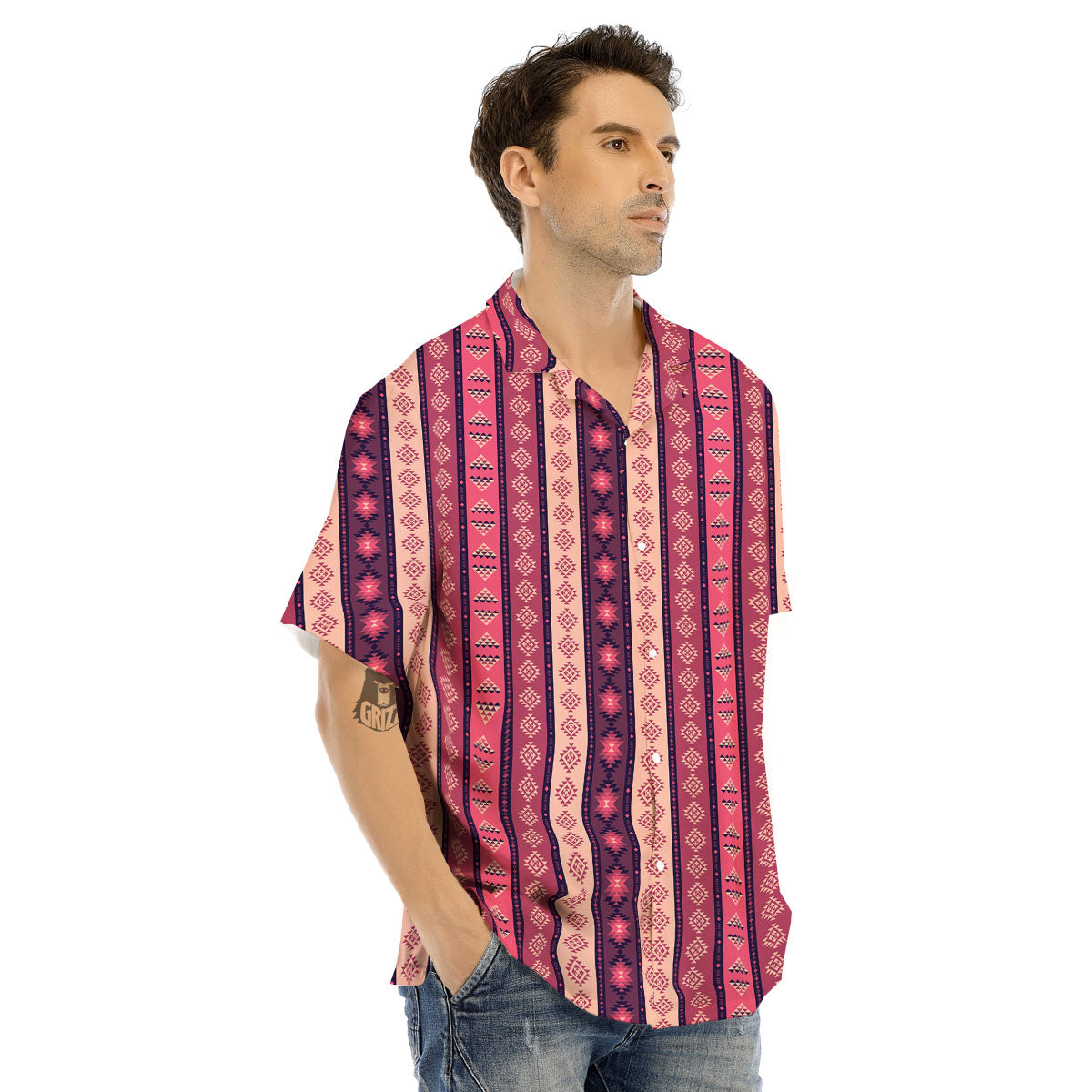 Southwestern Purple And Pink Print Pattern Men's Hawaiian Shirt-grizzshop