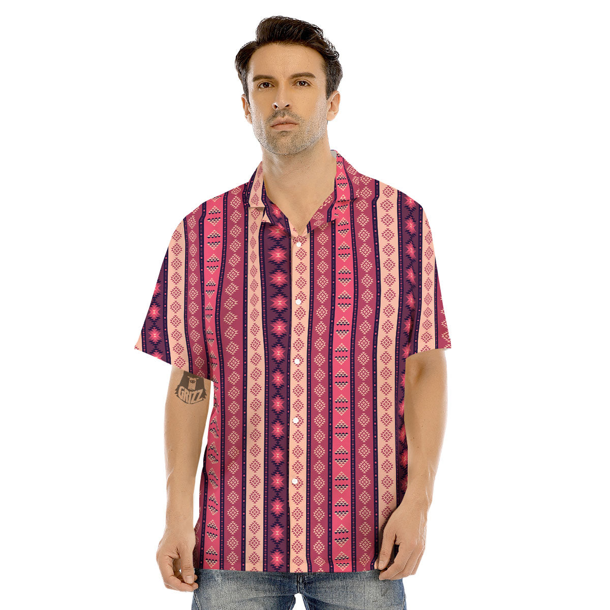 Southwestern Purple And Pink Print Pattern Men's Hawaiian Shirt-grizzshop