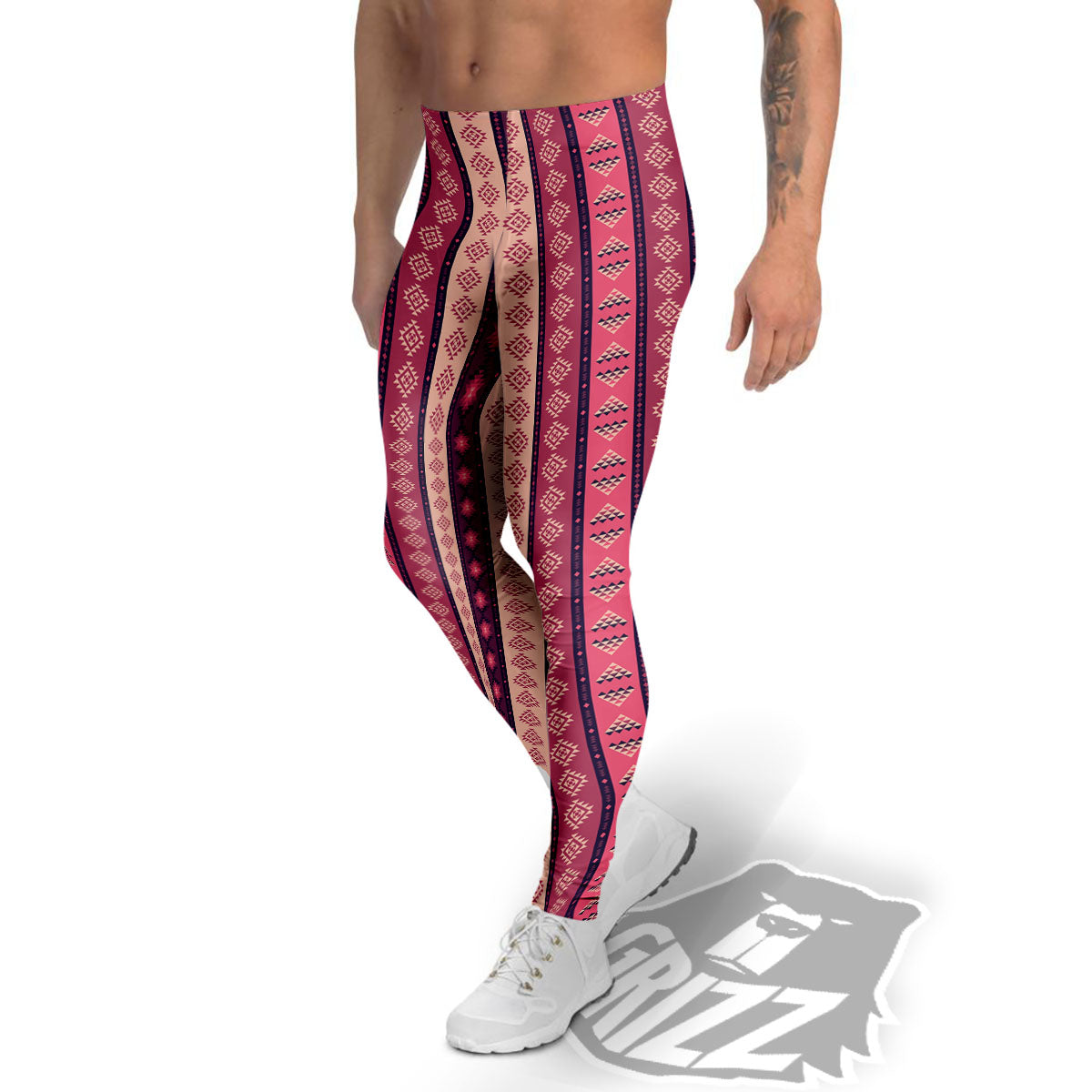 Southwestern Purple And Pink Print Pattern Men's Leggings-grizzshop