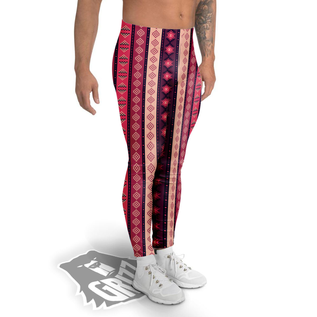 Southwestern Purple And Pink Print Pattern Men's Leggings-grizzshop