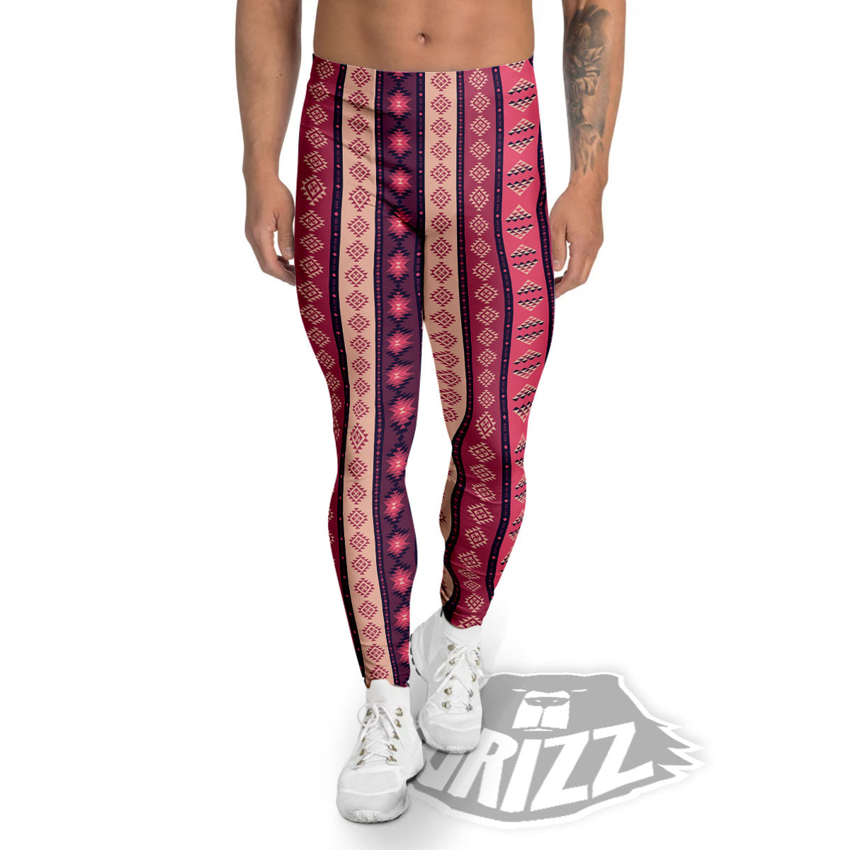 Southwestern Purple And Pink Print Pattern Men's Leggings-grizzshop