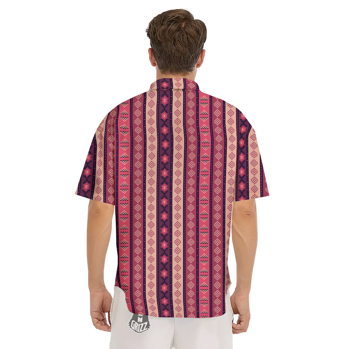 Southwestern Purple And Pink Print Pattern Men's Short Sleeve Shirts-grizzshop
