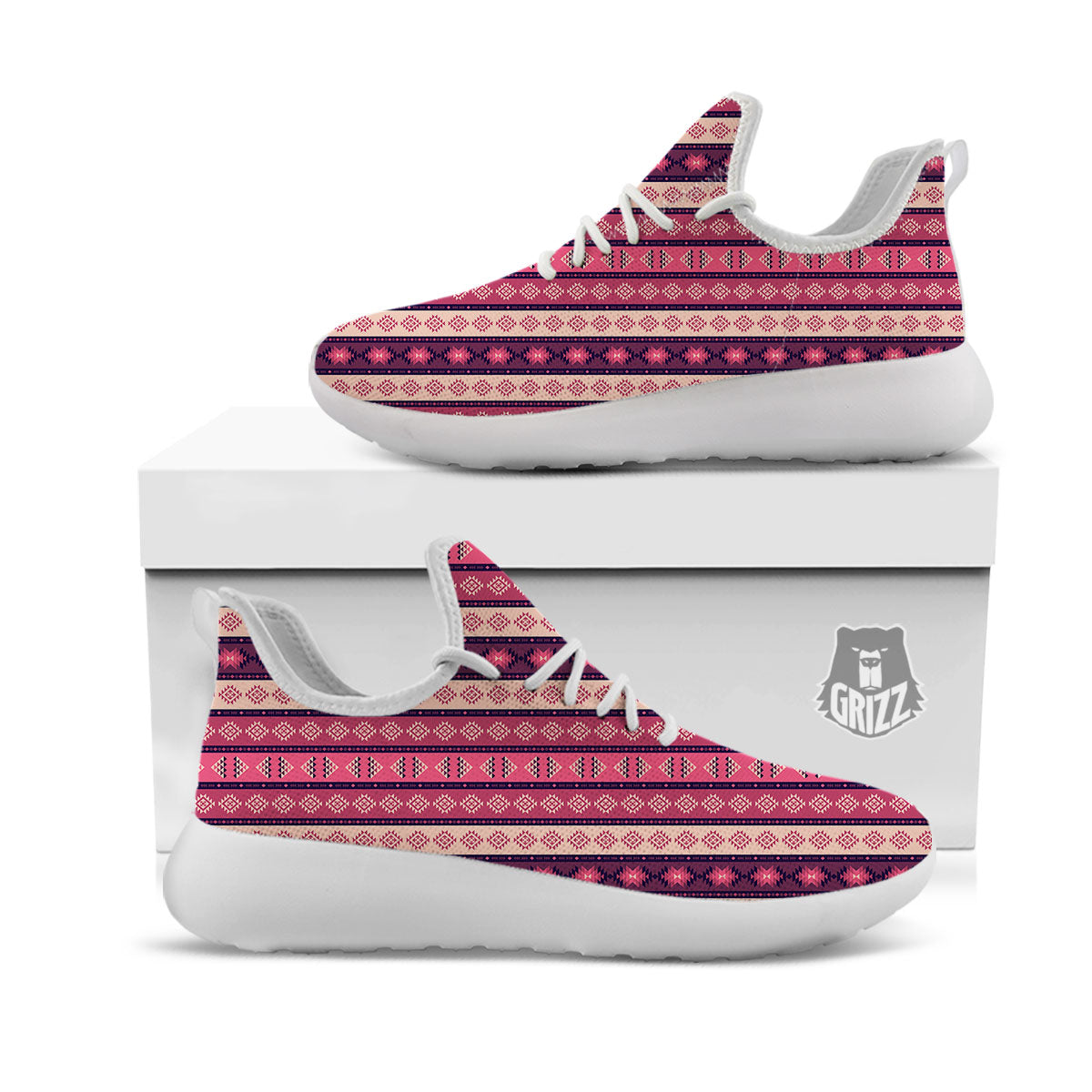 Southwestern Purple And Pink Print Pattern White Athletic Shoes-grizzshop