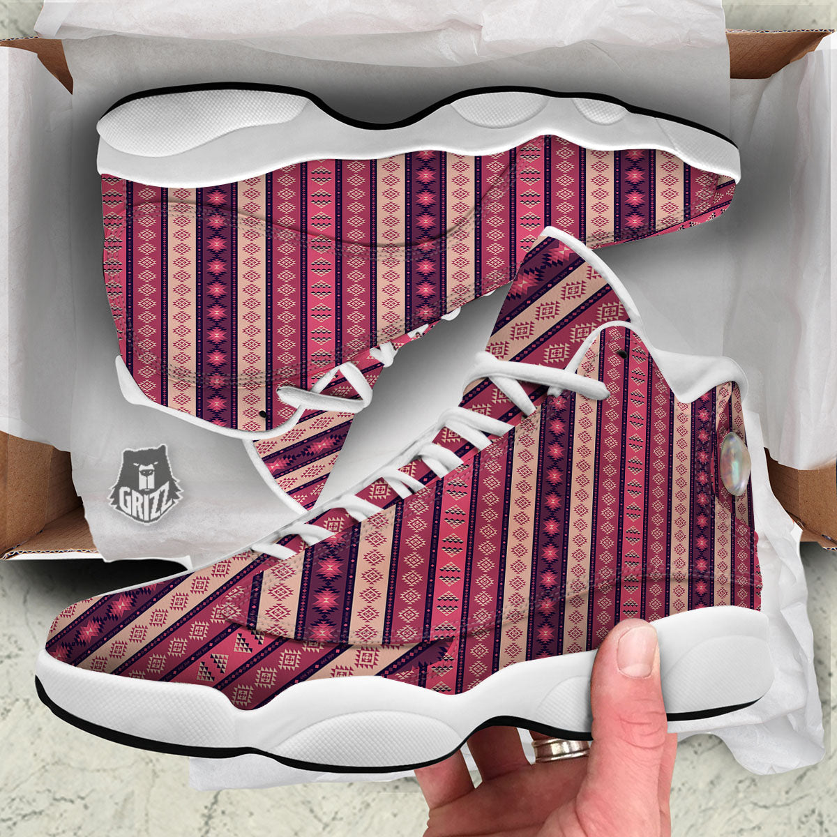Southwestern Purple And Pink Print Pattern White Basketball Shoes-grizzshop