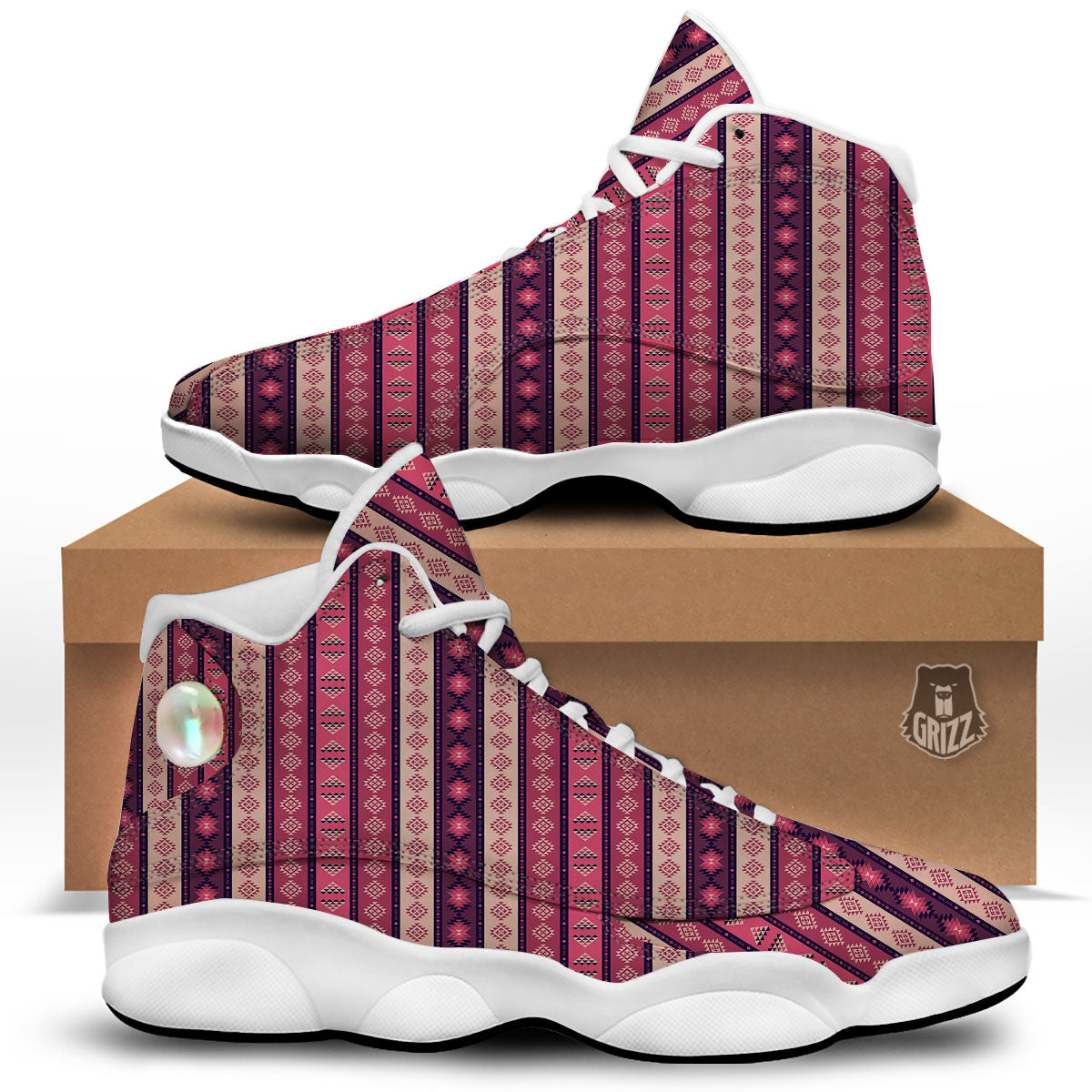 Southwestern Purple And Pink Print Pattern White Basketball Shoes-grizzshop