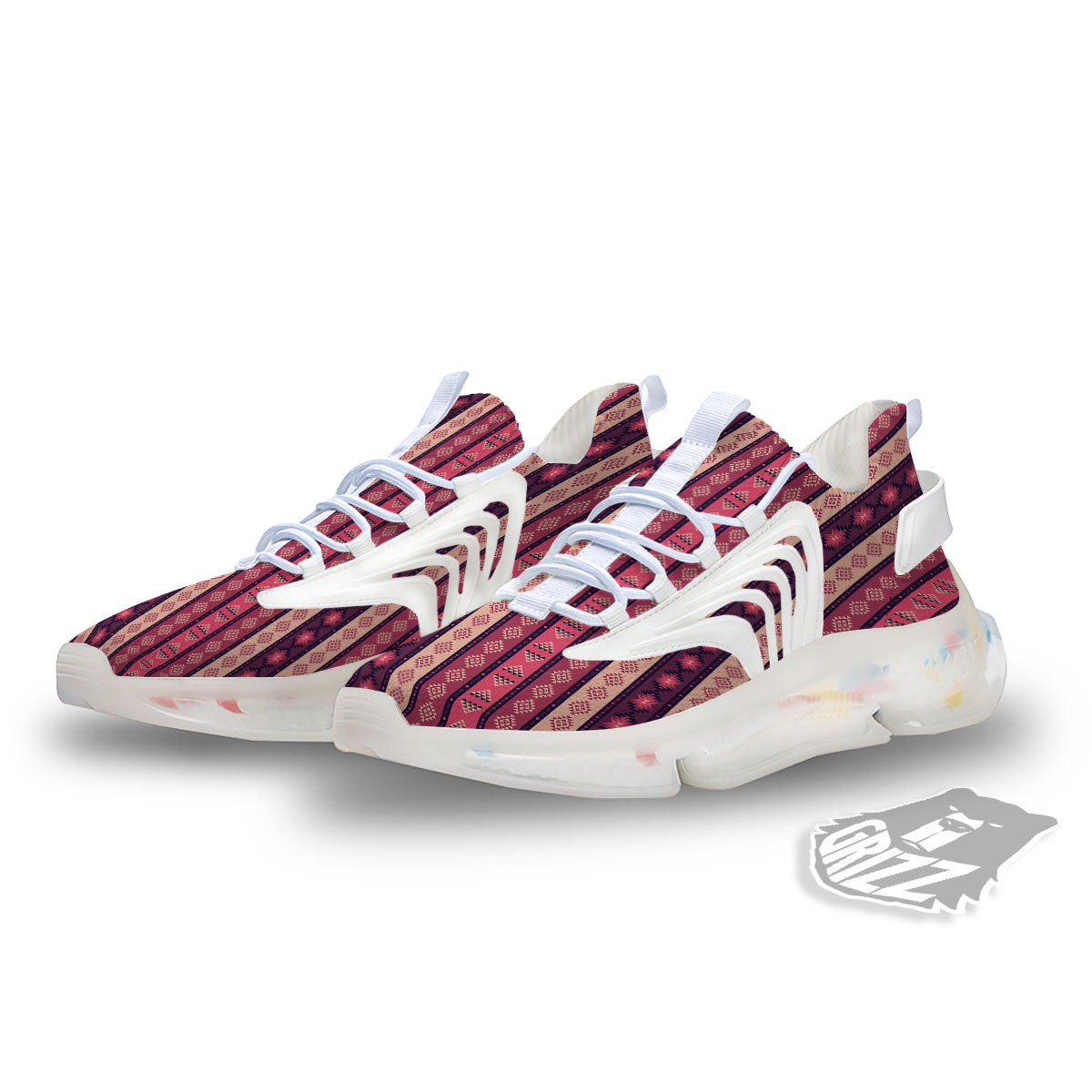 Southwestern Purple And Pink Print Pattern White Gym Shoes-grizzshop