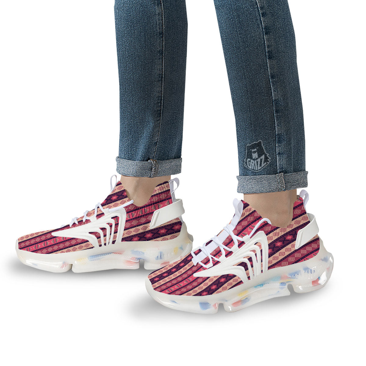 Southwestern Purple And Pink Print Pattern White Gym Shoes-grizzshop
