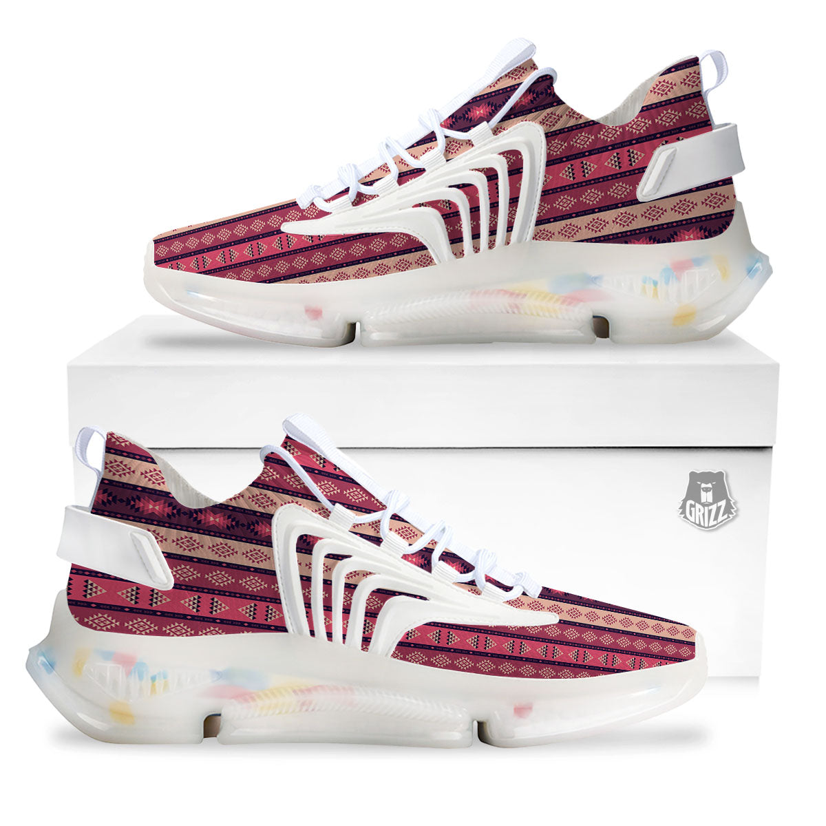 Southwestern Purple And Pink Print Pattern White Gym Shoes-grizzshop