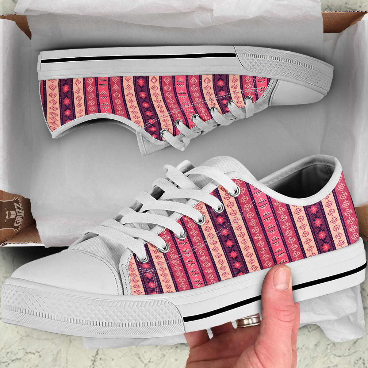 Southwestern Purple And Pink Print Pattern White Low Top Shoes-grizzshop