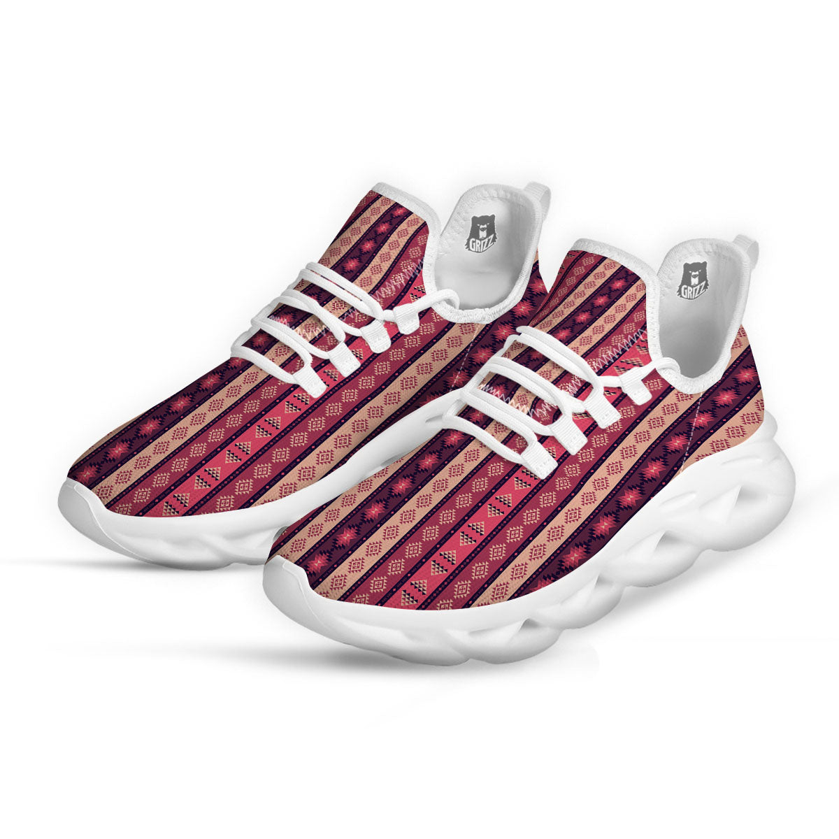 Southwestern Purple And Pink Print Pattern White Running Shoes-grizzshop