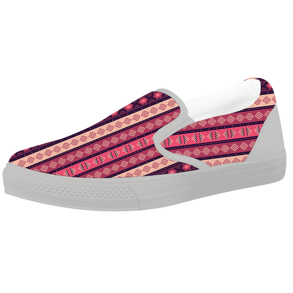 Southwestern Purple And Pink Print Pattern White Slip On Shoes-grizzshop