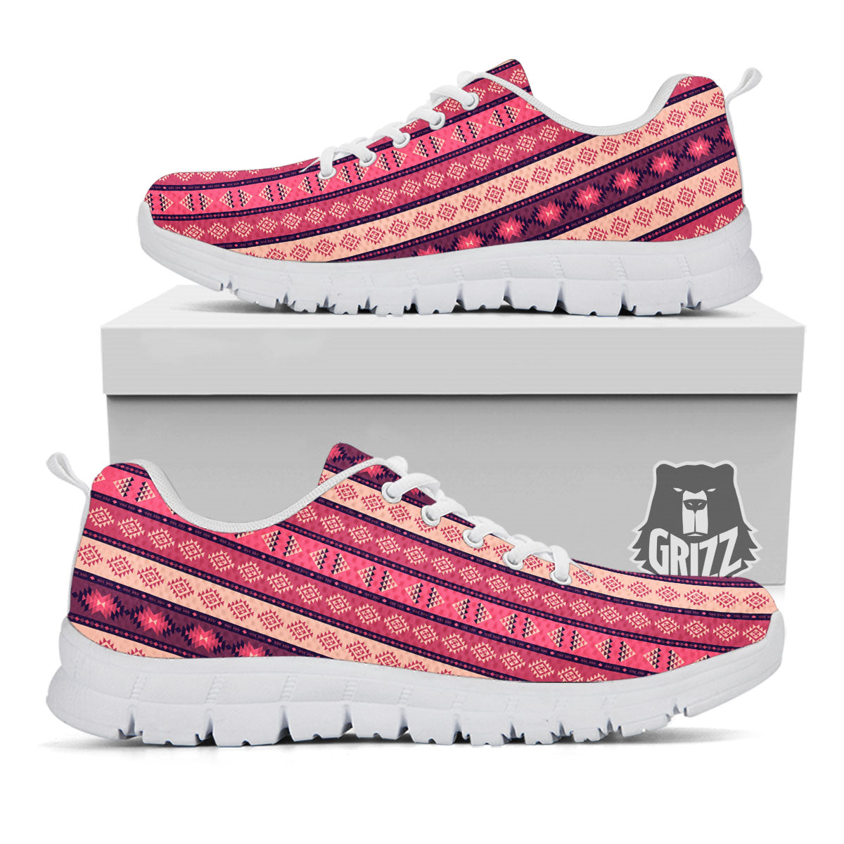 Southwestern Purple And Pink Print Pattern White Sneaker-grizzshop
