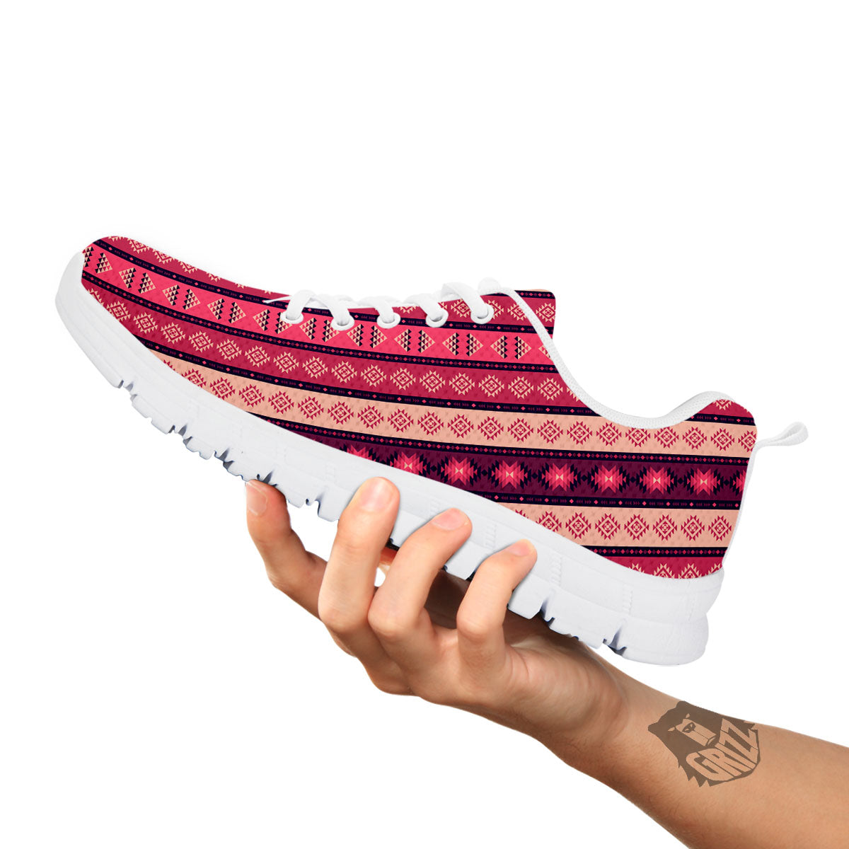 Southwestern Purple And Pink Print Pattern White Sneaker-grizzshop