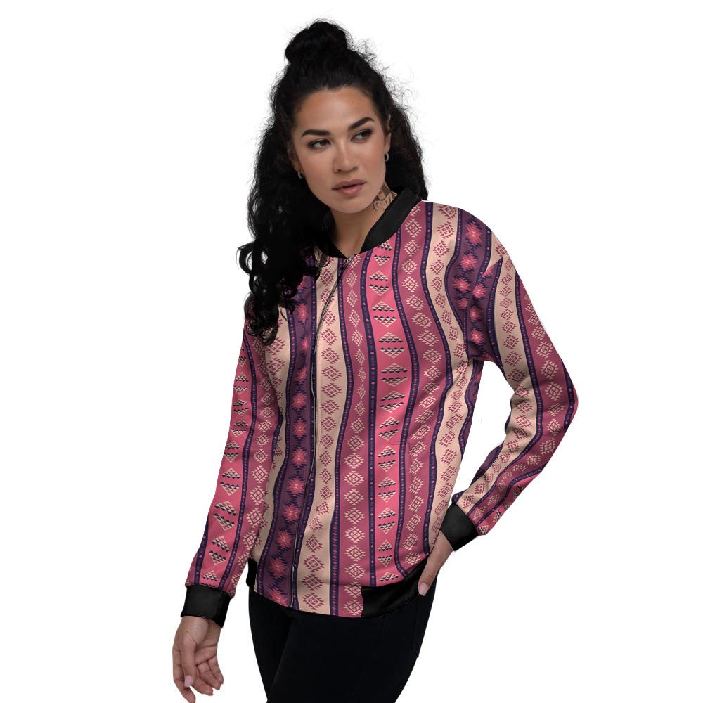 Southwestern Purple And Pink Print Pattern Women's Bomber Jacket-grizzshop