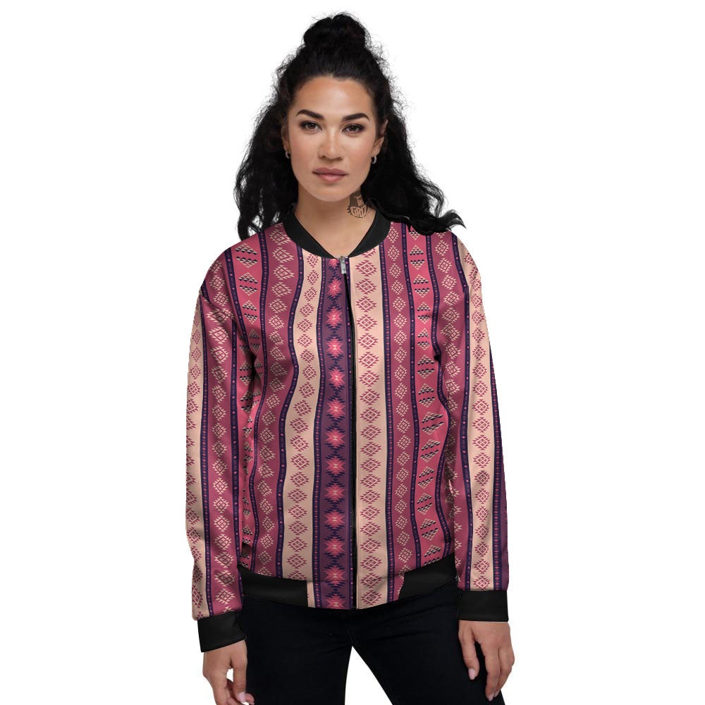 Southwestern Purple And Pink Print Pattern Women's Bomber Jacket-grizzshop