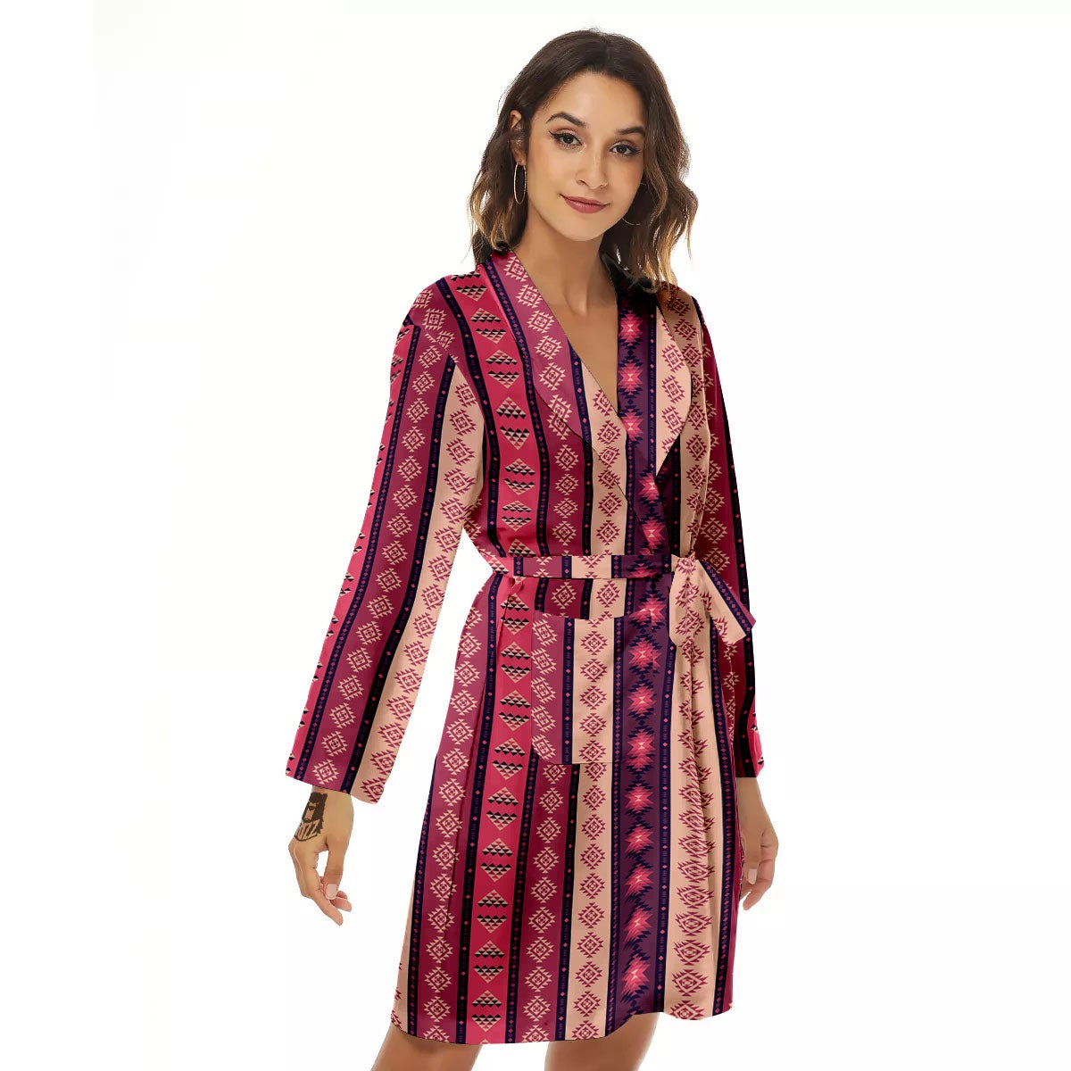 Southwestern Purple And Pink Print Pattern Women's Robe-grizzshop