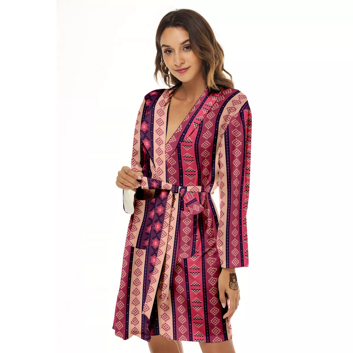 Southwestern Purple And Pink Print Pattern Women's Robe-grizzshop
